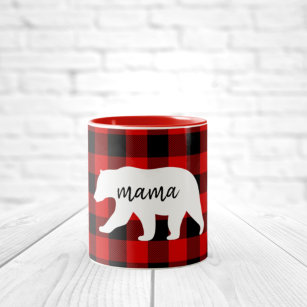 Modern Red Plaid And White Mama Bear Gift Two-Tone Coffee Mug