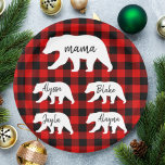 Modern Red Plaid And White Mama Bear Paper Plate<br><div class="desc">Best Personalized Gift For Mothers day,  Christmas,  Woman's day or Mom Birthday. Surprise Mom With a Gift That’s As Amazing As She Is.</div>