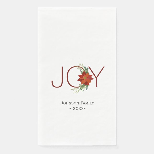 Modern Red poinsettia Holiday Joy Christmas Napkin (Front)