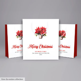 Modern Red Poinsettia Watercolor Christmas Bags