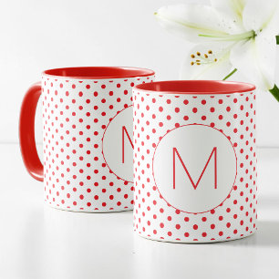 Modern Red Polka Dot Pattern Cute Initial Monogram Mug