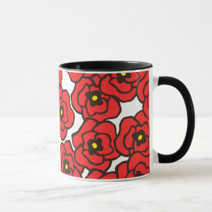 Modern Red Poppies Floral Print Coffee Mug