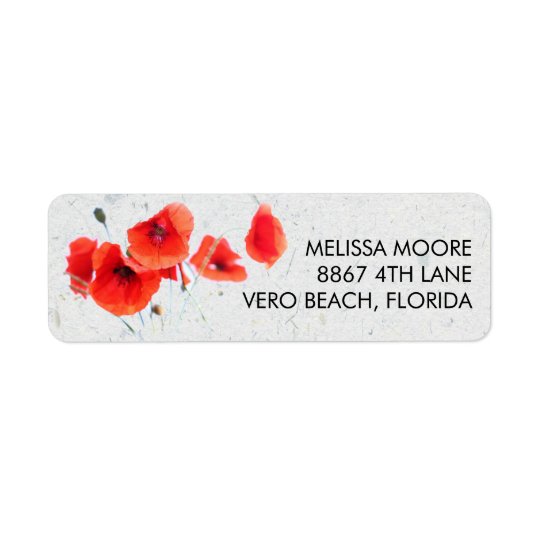 Modern Red Poppy Floral Return Address Return Address Label