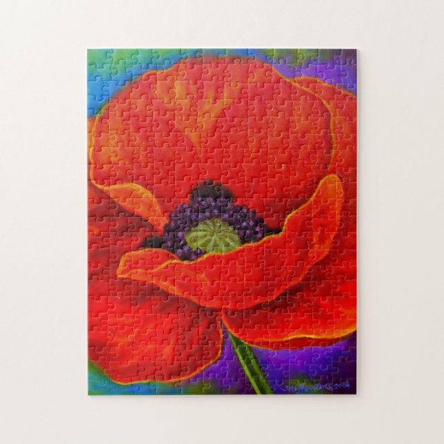 Modern Red Poppy Flowers Challenging Floral Art Jigsaw Puzzle (Vertical)