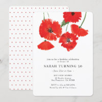 Modern Red Poppy Watercolor Birthday