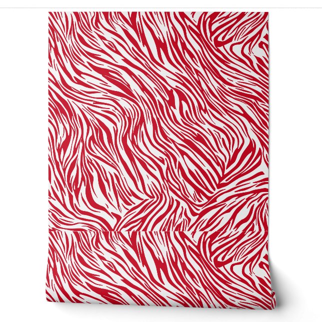 Modern Red Print Zebra Wallpaper (Unrolling)