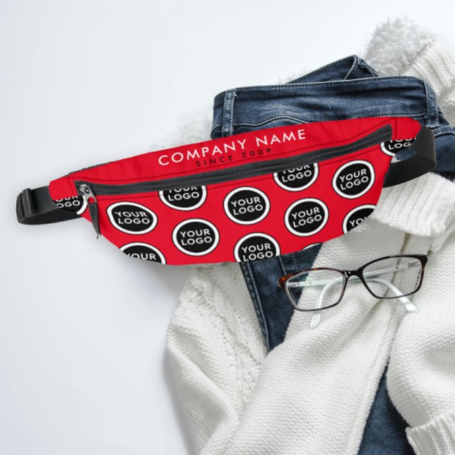 Modern Red Promotional Brand Company Logo Pattern Fanny Pack (Creator Uploaded)
