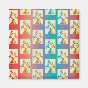 Modern Red, purple and blue Tulip Couple pattern Magnet