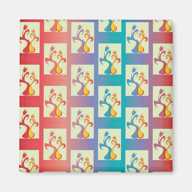 Modern Red, purple and blue Tulip Couple pattern Magnet (Front)