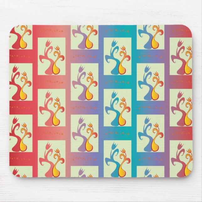Modern Red, purple and blue Tulip Couple pattern Mouse Pad (Front)