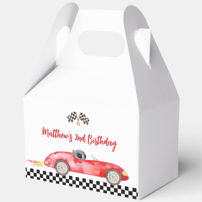 Modern Red Race Car Birthday Favor Box (Front)