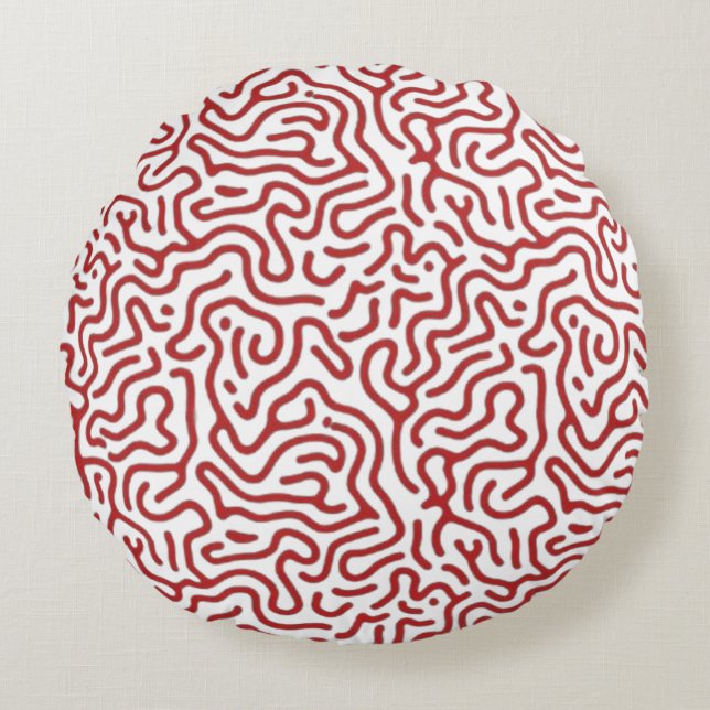Modern Red Reaction Diffusion Organic Abstract Pat Round Pillow (Front)