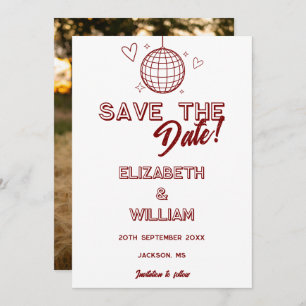 Modern Red Retro Disco Groovy Photo Wedding Save The Date