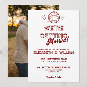 Modern Red Retro Disco Groovy Wedding Photo Invitation