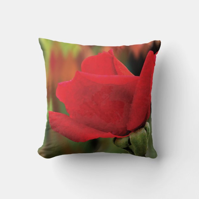 Modern Red Rose Cotton Throw Pillow (Front)