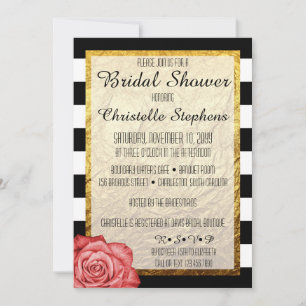 Modern Red Rose Faux Gold Foil Bridal Shower Invitation