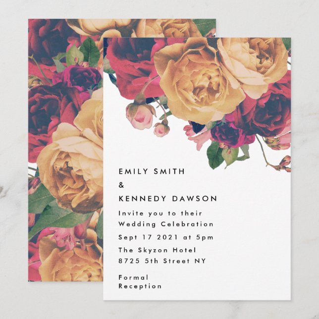 Modern Red Rose Floral Botanical Boho Wedding Invitation (Front/Back)