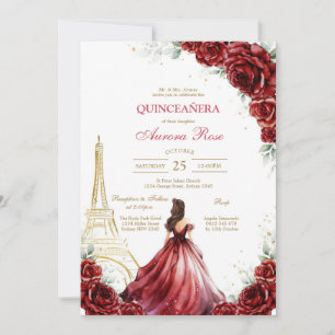 Modern Red Rose Floral Quinceanera Invitation