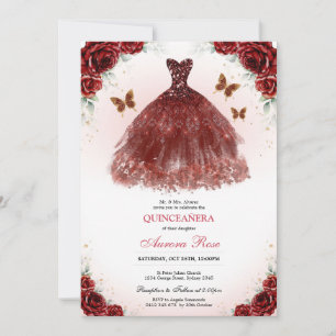 Modern Red Rose Floral Quinceanera Invitation