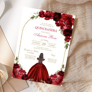 Modern Red Rose Floral Quinceanera Invitation