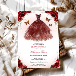 Modern Red Rose Floral Quinceanera Invitation