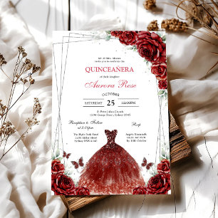 Modern Red Rose Floral Quinceanera Invitation