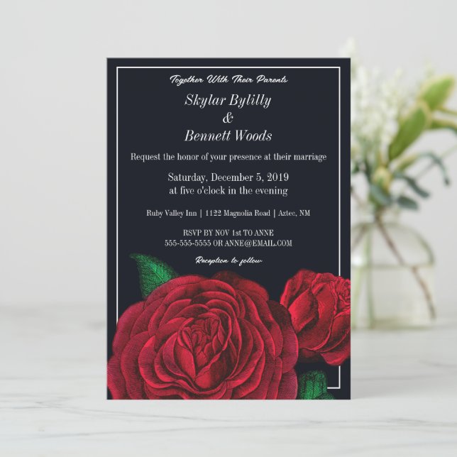 Modern Red Rose Invitation (Standing Front)