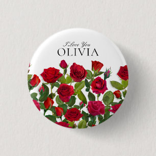 Modern Red Rose Minimalist Name I Love You 1 Inch Round Button