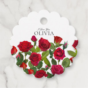 Modern Red Rose Minimalist Name I Love You Favour Tags