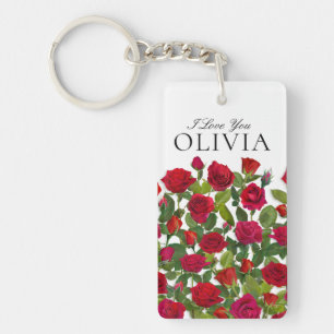 Modern Red Rose Minimalist Name I Love You Keychain
