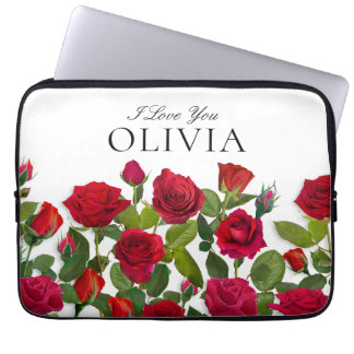 Modern Red Rose Minimalist Name I Love You Laptop Sleeve