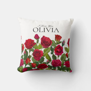 Modern Red Rose Minimalist Name I Love You Throw Pillow