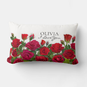 Modern Red Roses Garden Minimalist  Name Lumbar Pillow