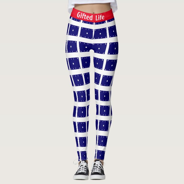 Modern Red, Royal Blue & White Leggings (Front)