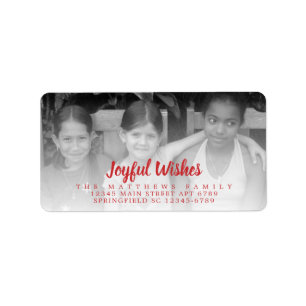 Modern Red Rustic Christmas Joyful Wishes Photo Label