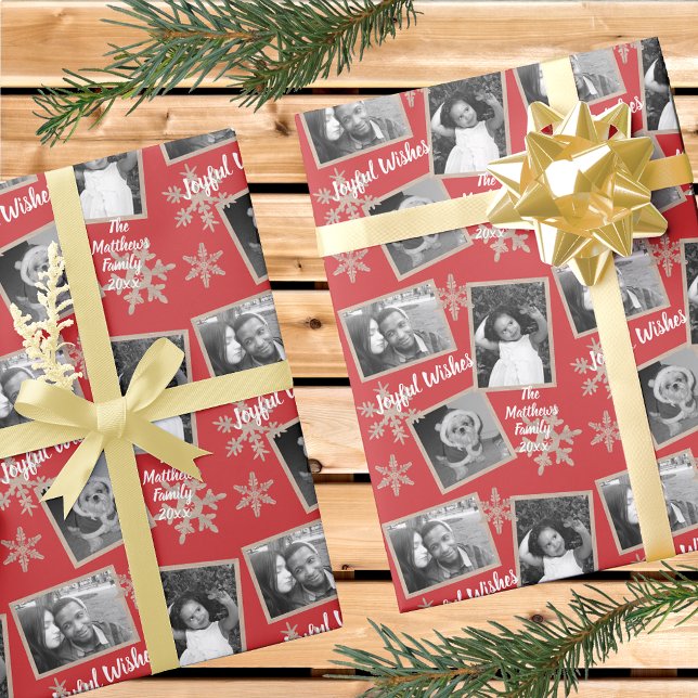 Modern Red Rustic Snowflake Pattern 3 Photo Wrapping Paper (Creator Uploaded)