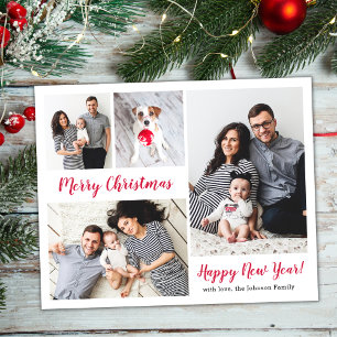 Modern Red Script 5 Photo Christmas Holiday Postcard