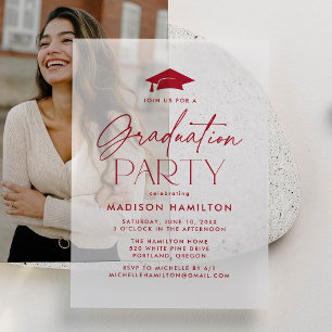 Modern Red Script Graduation Party Vellum Invitations