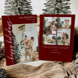 Modern Red Script Happy Holidays Photo Collage  Holiday Card<br><div class="desc">Celebrate the season with a "Modern Minimalist Happy Holidays" photo collage holiday card. This chic design allows you to feature multiple cherished photos in a clean and contemporary layout, showcasing your family's best moments from the year. The minimalist aesthetic, with sleek lines and understated typography, keeps the focus on your...</div>