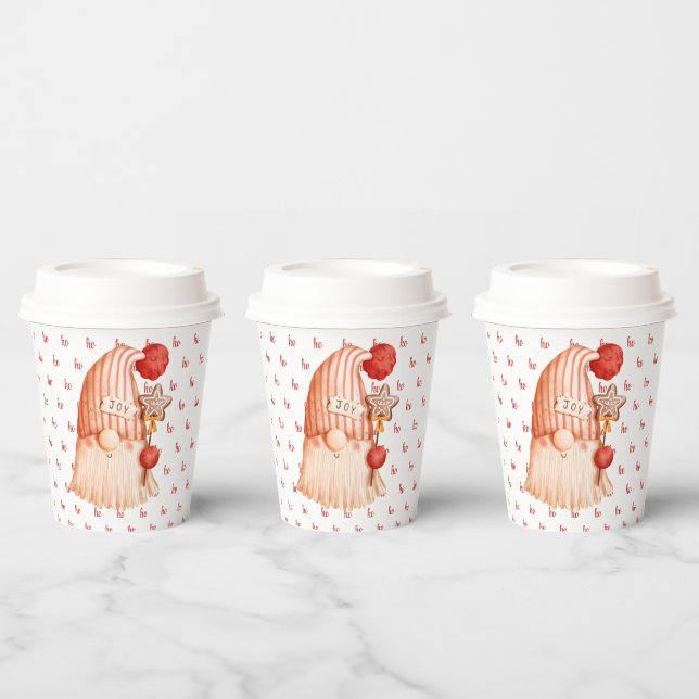 Modern Red Script Hohoho Gnomies Holiday Paper Cups (Multi)