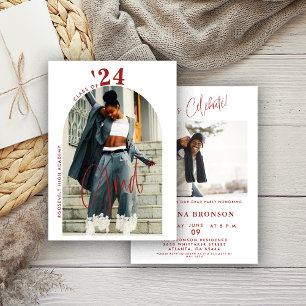 Modern Red Script Photo 2024 Minimal Grad Party  Invitation