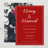 Modern Red Script Photo Merry Married Christmas