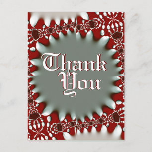 Modern Red+Silver Batik Thank You Postcard