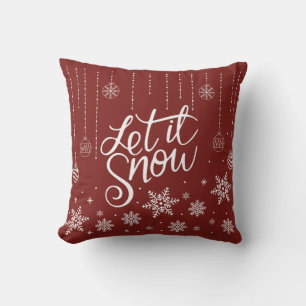 Modern Red, Silver Merry Christmas Snowflakes Throw Pillow