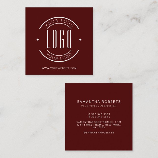 Modern red simple add your logo  square business card (Front/Back)