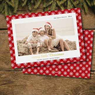 modern red snowflake merry Christmas foil photo Holiday Card