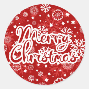 Modern Red Snowflake Merry Christmas Sticker