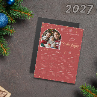 Modern Red Snowflake Photo 2027 Calendar