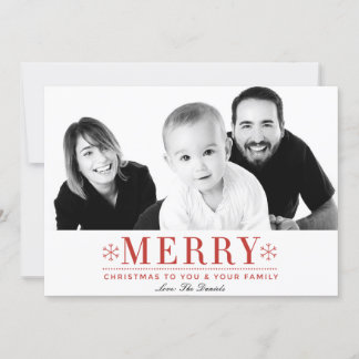 Modern Red Snowflakes Photo Holiday Card
