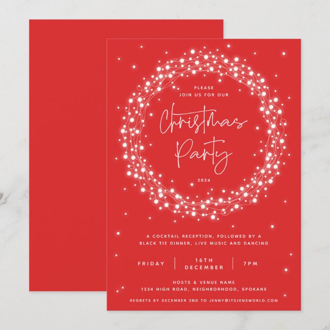 Modern Red Sparkling Lights Christmas Party Invitation (Front/Back)